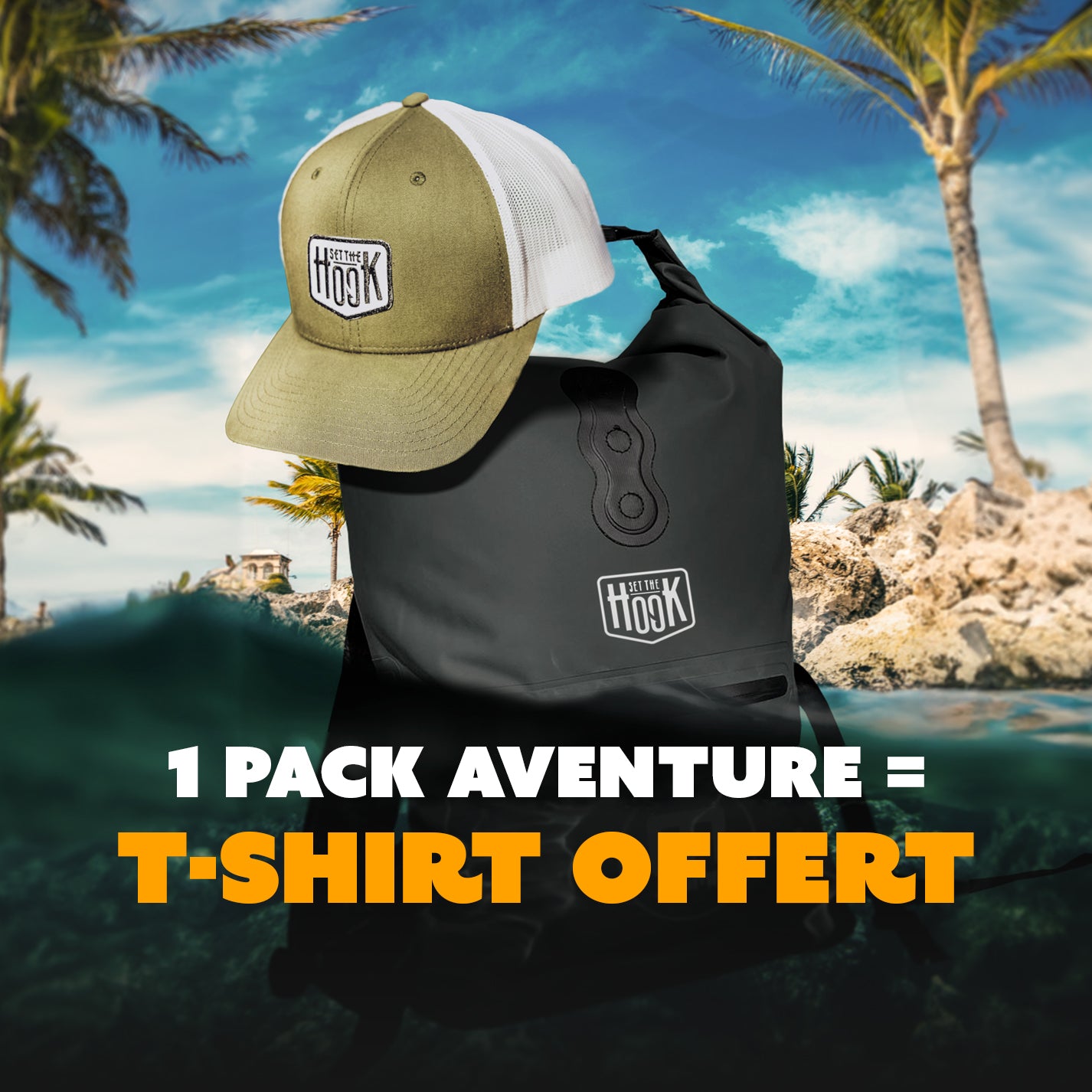 PACK AVENTURE | Sac à dos étanche + casquette | Noir